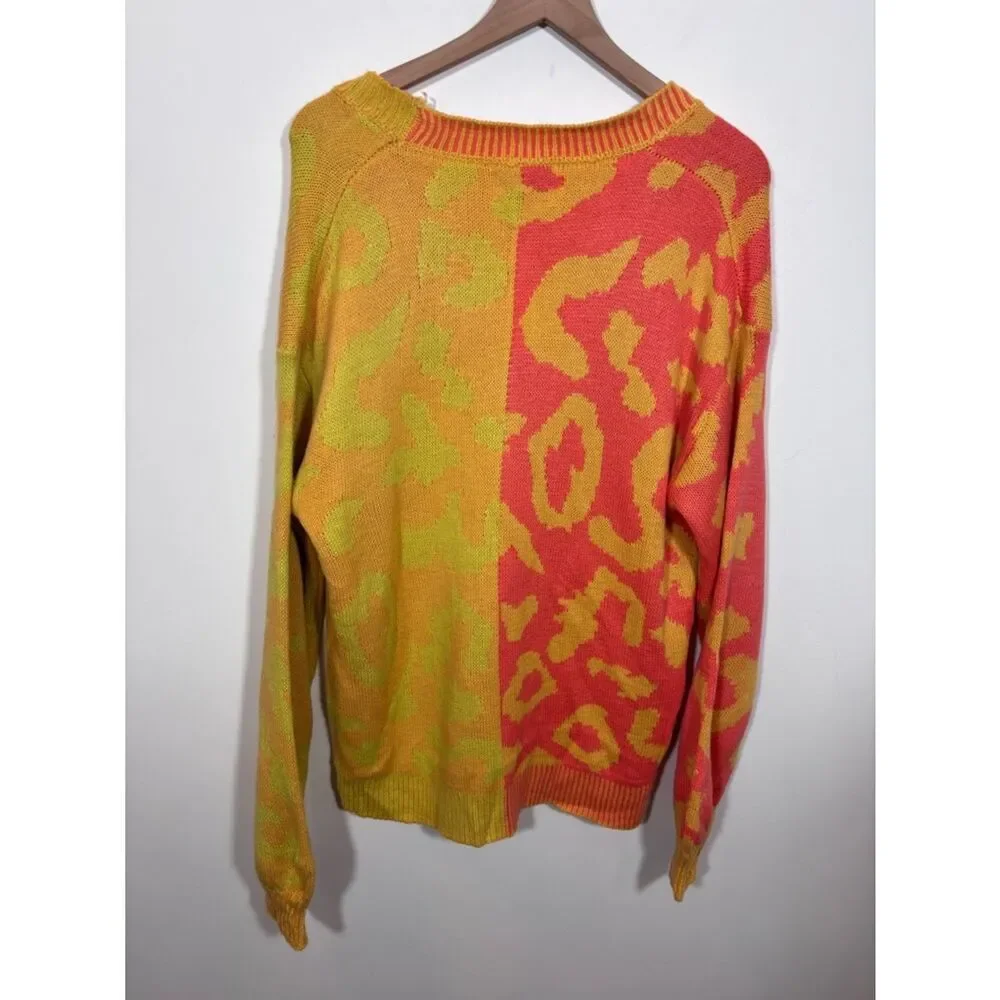 Libby Loves Leopard Button Front Ribbed Trim Cardigan One Size NWT cheetah